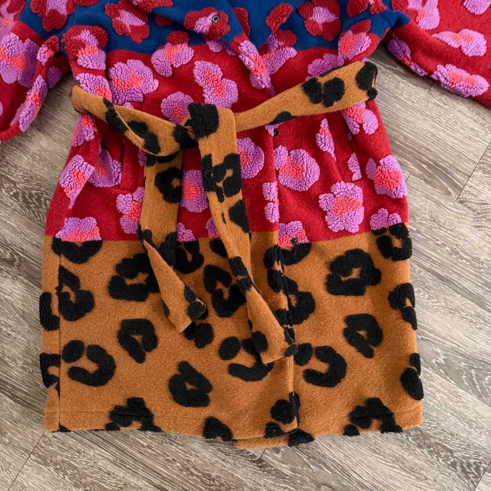 Farm Rio Mixed Leopards Fleece Belted Coat Jacket New - Picture 5 of 7